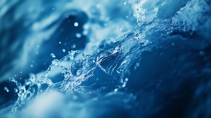 Water. Splashes and drops of water. Blue color.