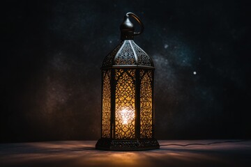 Illuminated Moroccan lantern, night, dark background, Ramadan