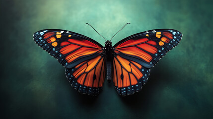 Naklejka premium Vibrant Monarch Butterfly with Majestic Mood on Green Background