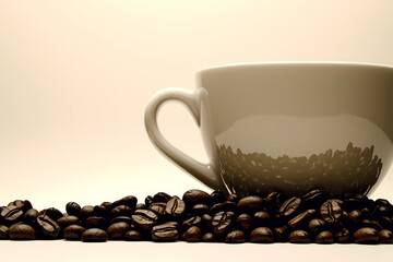 Fototapeta premium Coffee Beans Surrounding Empty White Cup on Smooth Surface