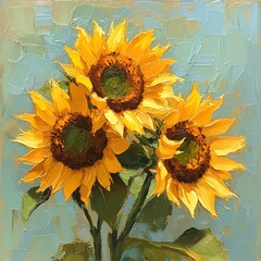 Vibrant Sunflowers Oil Painting Impasto Style Summer Blooms Artistic Floral Artwork © Sarinya