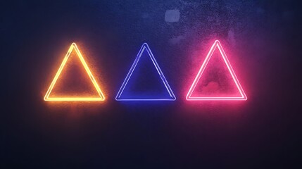 Neon Triangles Illuminate Dark Wall Background