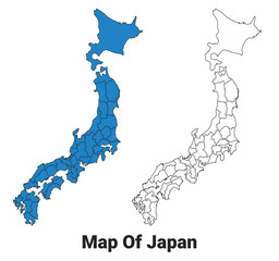 Japan Blue detailed outline map border regions outline vector set