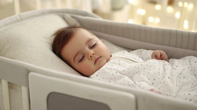 Baby sleeping in co-sleeper crib attached to parents bed