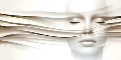 A serene, abstract representation of a woman’s face with flowing, soft lines in neutral tones. Concept Abstract Art, Serene Woman's Face, Soft Lines, Neutral Tones, Emotional Expression