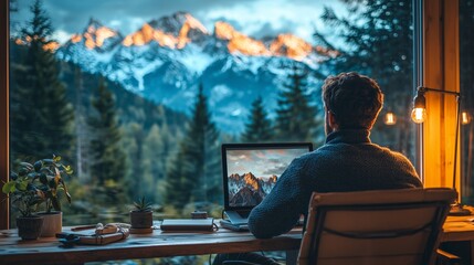 Fototapeta premium Mountain Remote Work Sanctuary