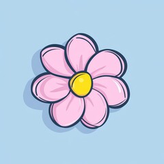 Fototapeta premium Charming Pink Flower Illustration on a Soft Blue Background Perfect for Colorful Designs and Creative Projects Featuring Simple Floral Elements