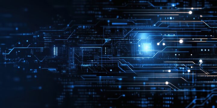 Digital technology, binary code stream, glowing blue data, futuristic interface, abstract cyber landscape, information flow, network connections, technological background, digital transformation, data