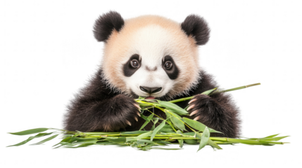 World Wildlife Day-themed panda bear eating bamboo, PNG file, transparent background, isolated on white
