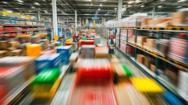 busy warehouse with automated robots quickly picking and packing orders for speedy delivery to a wide network of customers