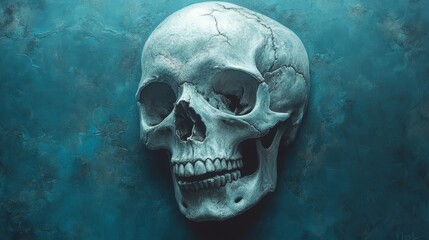 A skull is shown on a blue background