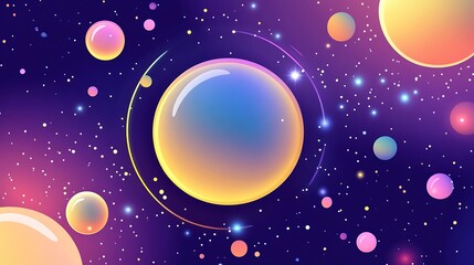 Colorful Planets Orbiting in a Vibrant Galaxy