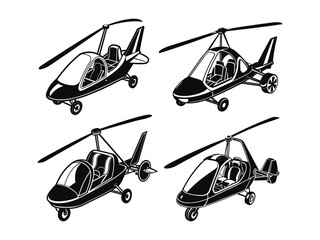 Vector Illustration of Isolated Gyroplane Silhouette.