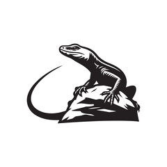 Lizard on a rock silhouette vector liner art illustration black color design and solid white background