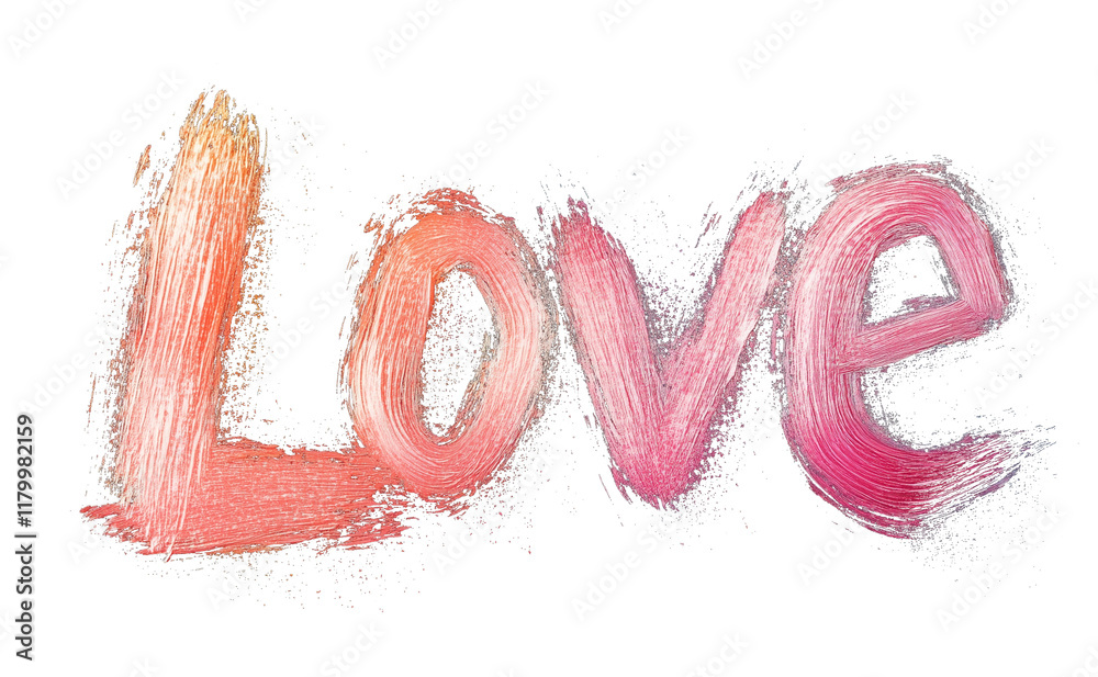 Aufkleber Love text with peach and pink gradient brushstroke effect on transparency background, expressing warmth and affection