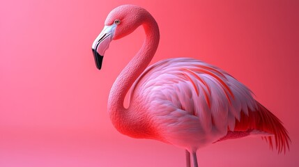 Naklejka premium A pink flamingo stands on a pink background