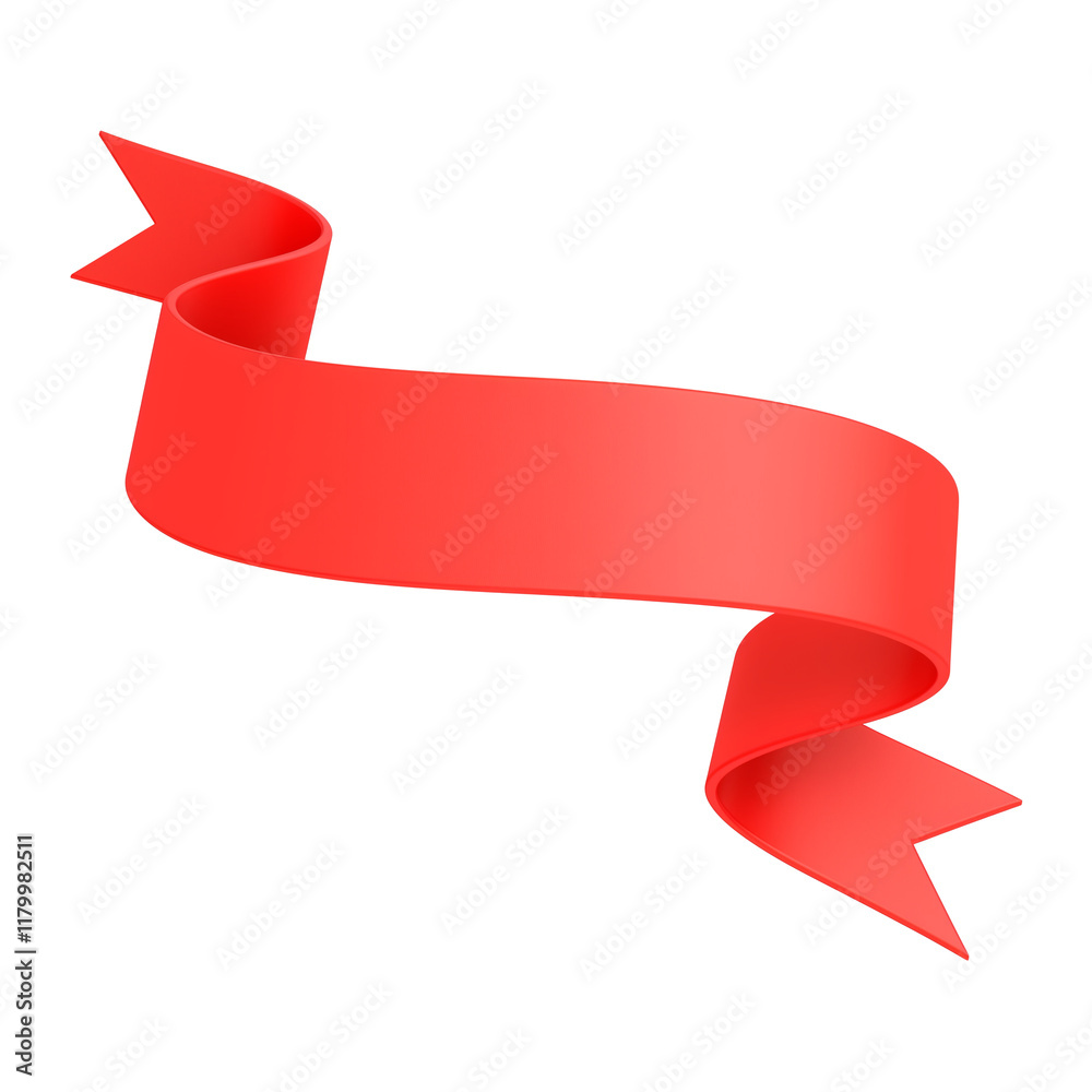 Poster vibrant red ribbon with smooth, curved design and pointed ends, isolated on transparency background,