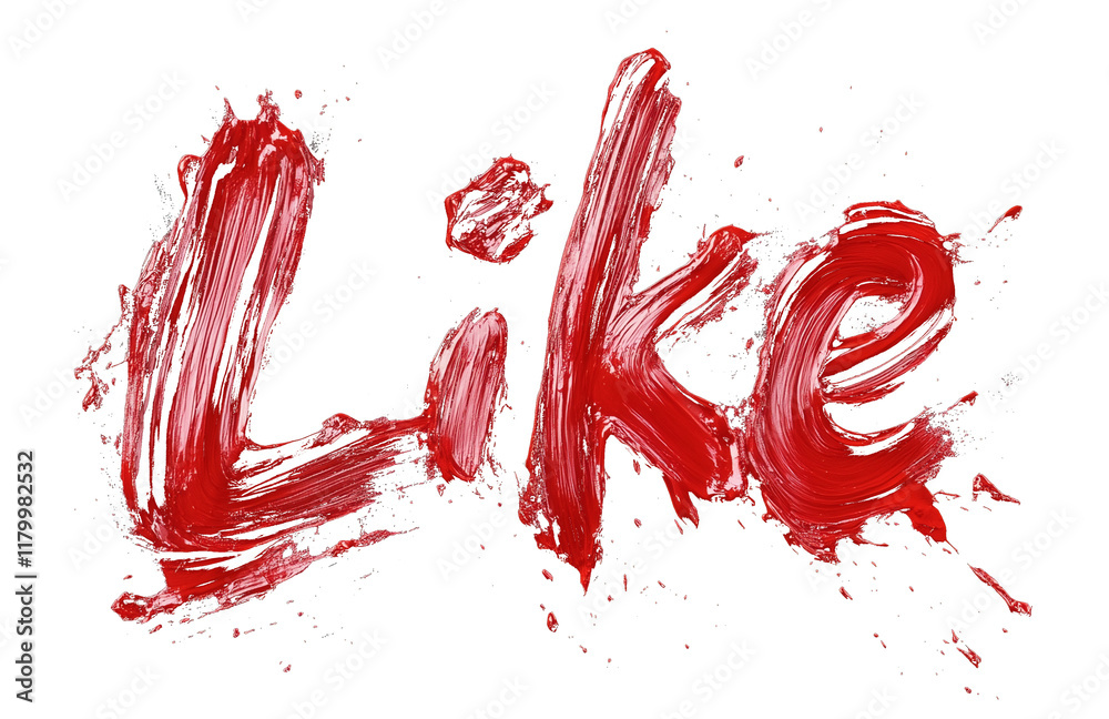 Aufkleber Ruby red Like text with smooth, jewel like brush textures and splatter effects on transparency background, creating bold and artistic design
