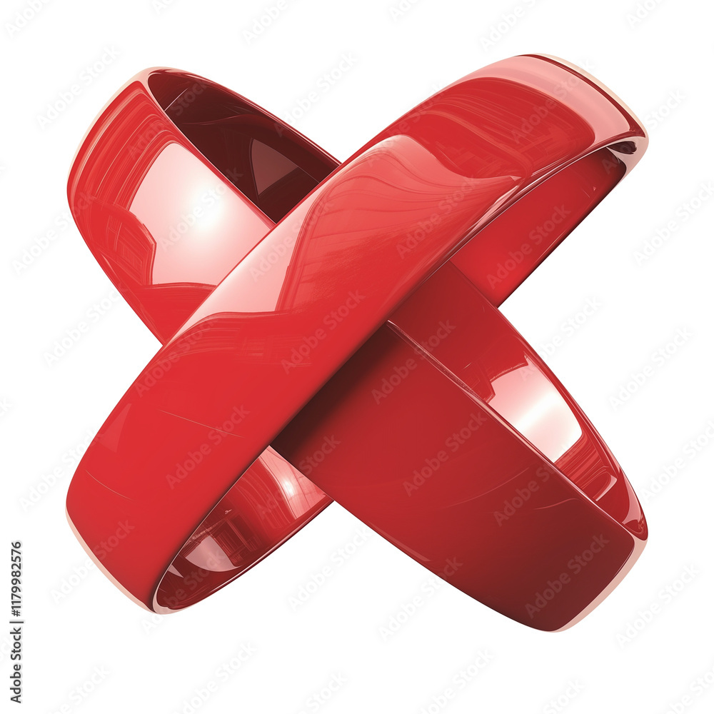 Poster glossy red X mark with reflective surface, isolated on transparency background, symbolizing error, rejection, or prohibition with modern and sleek design