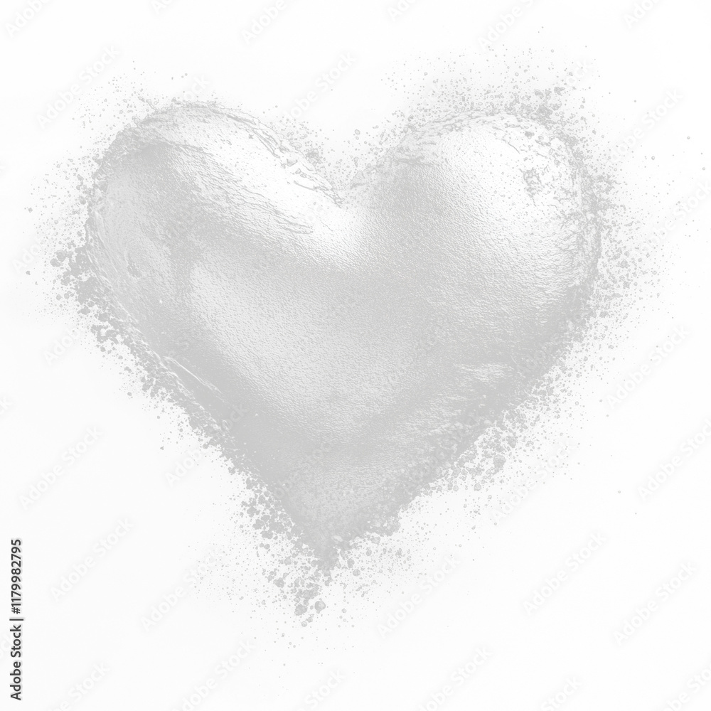 Aufkleber shimmering silver heart with textured brushwork, isolated on transparency background, creating strik