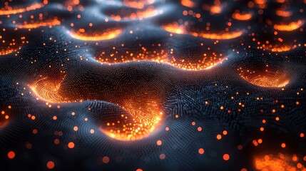 A mesmerizing abstract image of glowing particles, resembling flowing lava, set against a dark background, creating a dynamic and vibrant visual effect.
