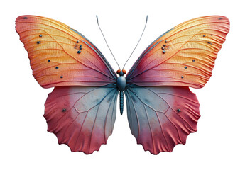 Delicate animated butterfly with colorful clay wings high fidelity nature scene artistic viewpoint isolated on transparent background png