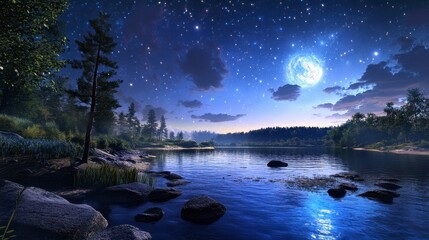 Vast Tranquility of the Night Sky, deep blue expanse peppered with stars, evoking a sense of peace and endless wonder