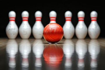 Naklejka premium a bowling ball in front of a row of pins