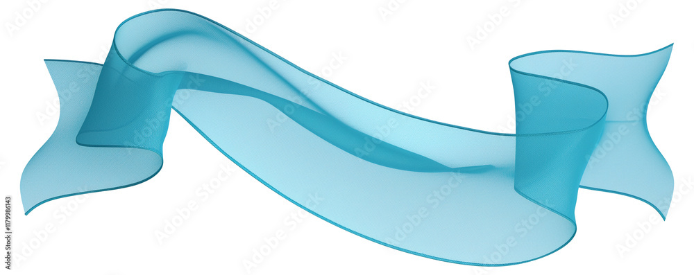 Aufkleber flowing aqua blue ribbon with soft chiffon texture, isolated on transparency background, creating delicate and elegant visual effect