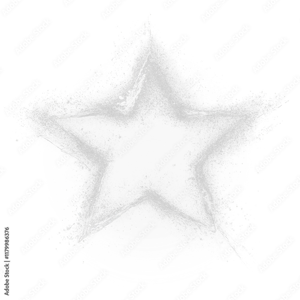 Aufkleber black star outlined with faint brush lines and scattered white particles, isolated on transparency b