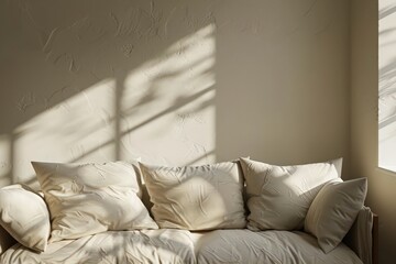 Soft light dances across a cozy couch in a serene living space, creating a peaceful afternoon ambiance
