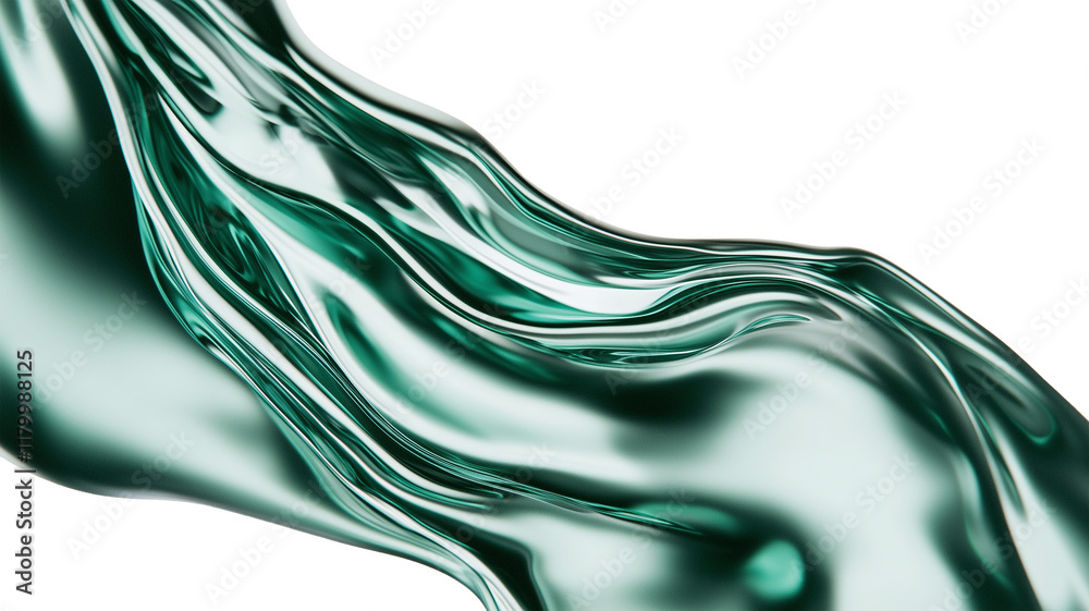 Poster abstract flowing green liquid texture with smooth, glossy surface and dynamic motion, evoking sense 