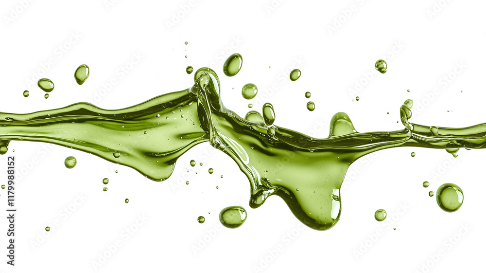 Aufkleber olive green liquid splashing dynamically with droplets suspended in mid air, creating fluid and ener