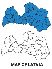 Latvia Blue detailed outline map border regions outline vector set