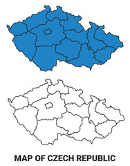 Czech Republic Blue detailed outline map border regions outline vector set