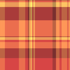 Bedding fabric check pattern, handsome background vector tartan. Sparse textile plaid seamless texture in red and orange colors.