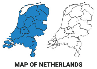 Netherlands Blue detailed outline map border regions outline vector set