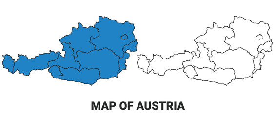 Austria Blue detailed outline map border regions outline vector set