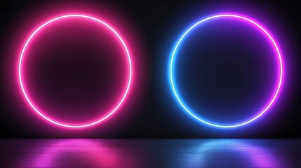 Obraz premium Two Neon Oval Lights Illuminate Dark Room