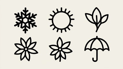 Obraz premium Simple Line Icons Set Sun Flower Snowflake Umbrella and Leaf Perfect for Seasonal Designs and