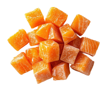 Diced salmon cubes culinary presentation food close-up fresh ingredients for recipes isolated on transparent background png