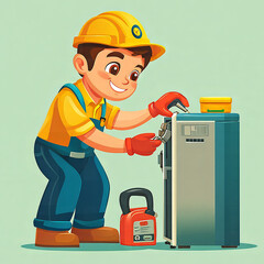 Colorful illustrations for children showcasing various electricity-related professions such as electricians, electrical technicians, auto electricians, and more, perfect for books, online education, a