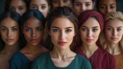 Obraz premium Women's Equality Day, Girls power, diversity, feminism, concept with diverse women faces.