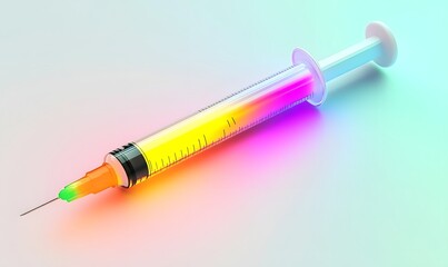 Fototapeta premium Colorful liquid-filled syringe on gradient background.