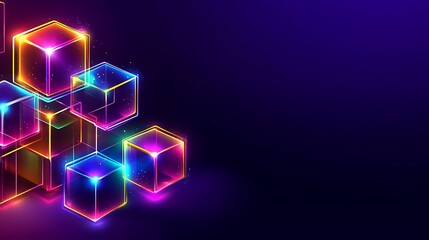 Neon Cubes Abstract Geometric Digital Art Design