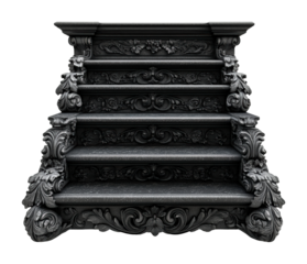 Elegant black stepped platform with classic grand hall luxurious environment low angle view design concept isolated on transparent background png