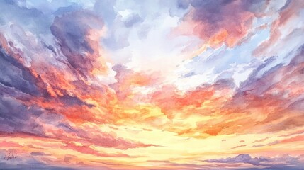 Vibrant Watercolor Sunset Sky: A Masterpiece of Color and Light