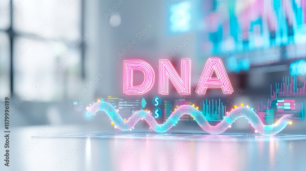 Poster Futuristic DNA visualization with digital data analysis in a modern lab environment
