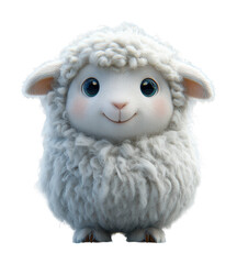 Fluffy animated sheep character studio setting digital bright environment close-up view whimsical concept isolated on transparent background png