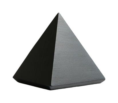 Minimalist triangular prism block studio setting high fidelity black matte finish modern design isolated on transparent background png